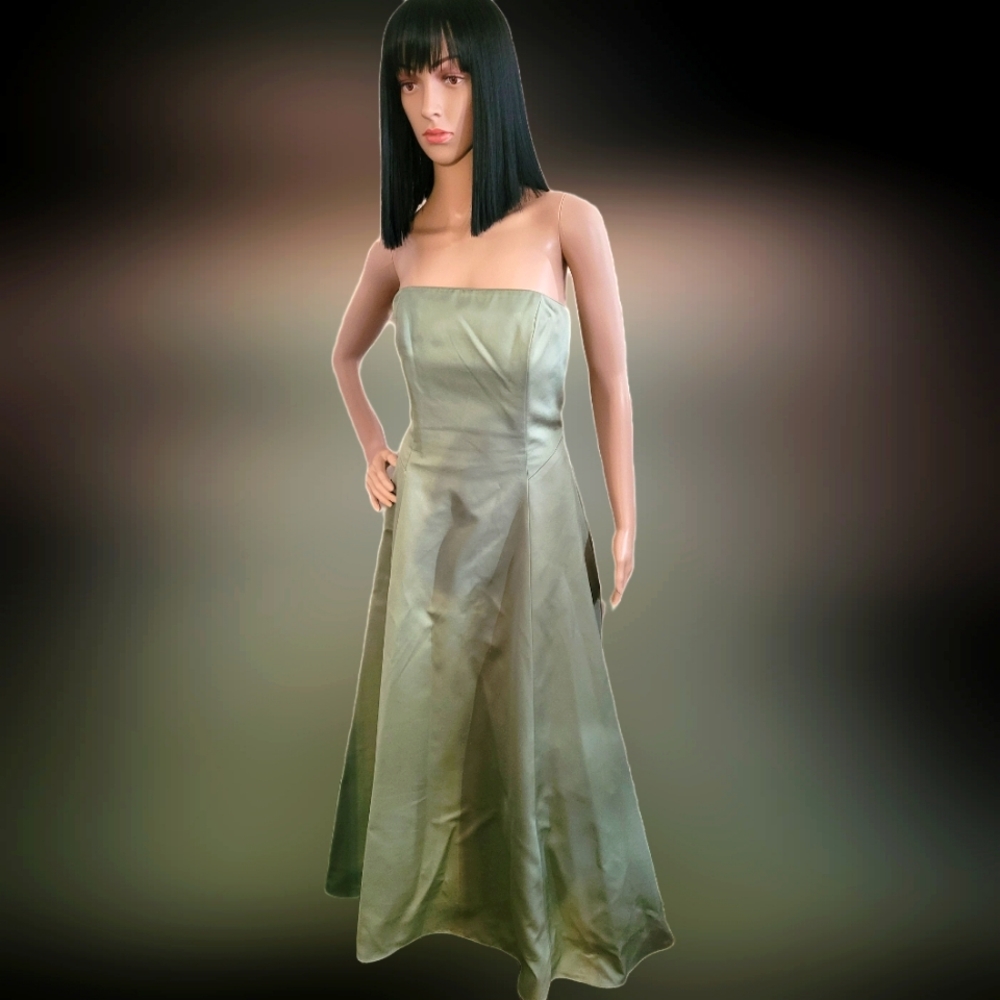 Prom Dress ABS by Allen Schwartz, a Sage strapless formal evening gown.